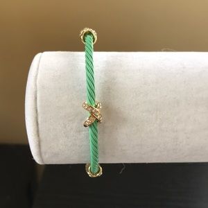 Green Rope Design Bracelet with Gold/Crystal X Accents